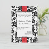 Invitation de Mariage damassé Floral Noir/Rouge (Debout devant)