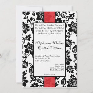 Invitation de Mariage damassé Floral Noir/Rouge