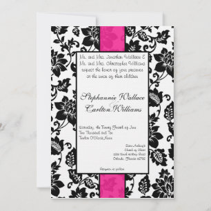 Invitation de Mariage damassé Florale Noir/Rose Ch