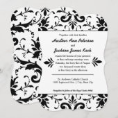 Invitation de mariage damassé formelle noir et bla (Devant / Derrière)