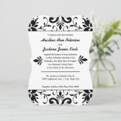 Invitation de mariage damassé formelle noir et bla (Debout devant)