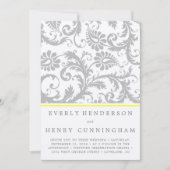 Invitation de Mariage damassé gris clair et jaune (Devant)