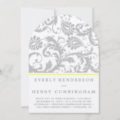 Invitation de Mariage damassé gris clair et jaune (Devant)