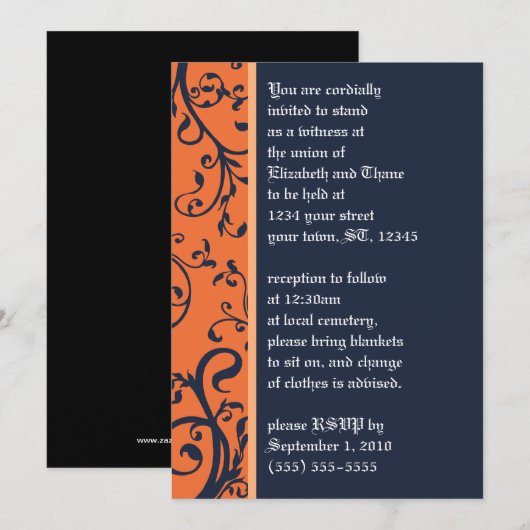 Invitation de Mariage damassé Halloween (Devant / Derrière)
