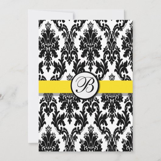 Invitation de Mariage damassé Jaune Noir Blanc (Dos)