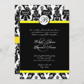Invitation de Mariage damassé Jaune Noir Blanc (Devant / Derrière)