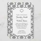 Invitation de Mariage damassé noir et blanc (Devant / Derrière)