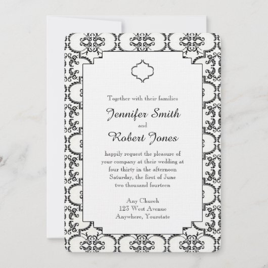 Invitation de Mariage damassé noir et blanc (Devant)