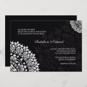 Invitation de Mariage damassé noir et blanc (Devant / Derrière)