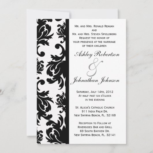 invitation de Mariage damassé noir et blanc (Devant)