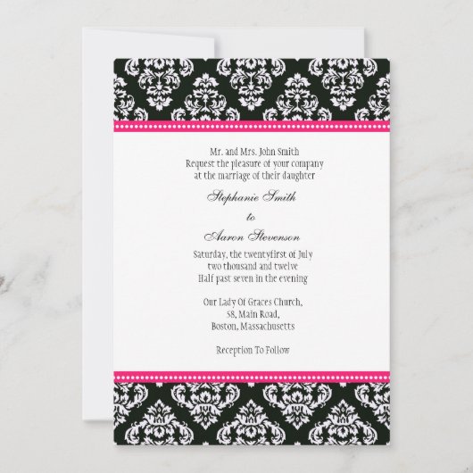 Invitation de Mariage damassé noir et blanc (Devant)