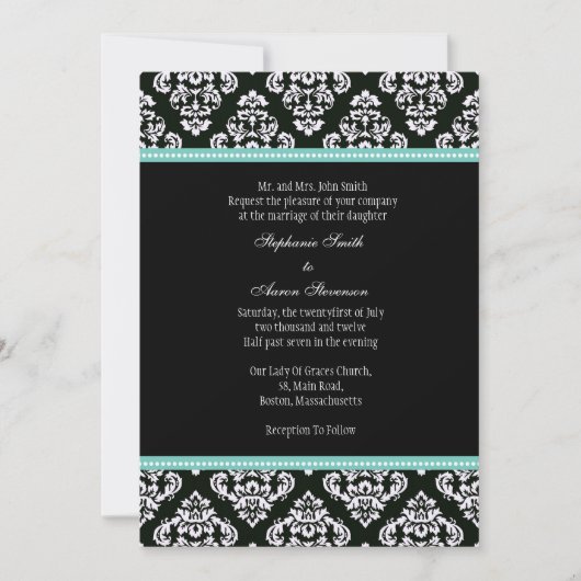 Invitation de Mariage damassé noir et blanc (Devant)