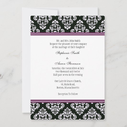 Invitation de Mariage damassé noir et blanc (Devant)
