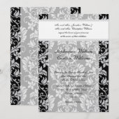 Invitation de Mariage damassé noir et gris (Devant / Derrière)