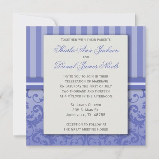 Invitation de Mariage damassé pourpre (Devant)