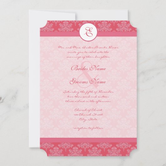 Invitation de Mariage damassé rose (Dos)