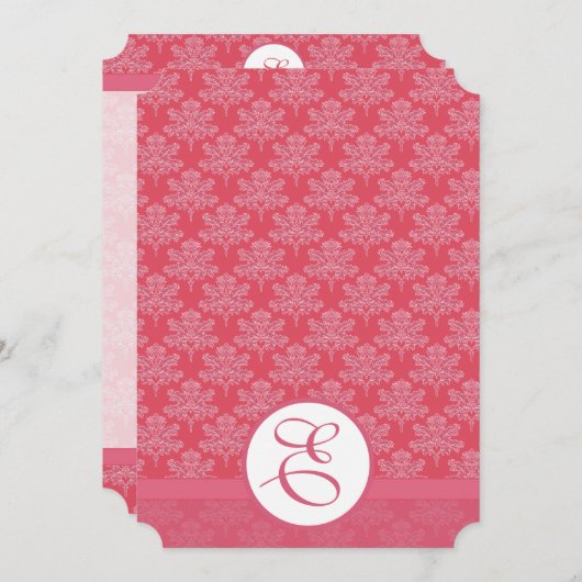 Invitation de Mariage damassé rose (Devant / Derrière)