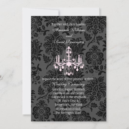 Invitation de Mariage damassé (rose) (Devant)
