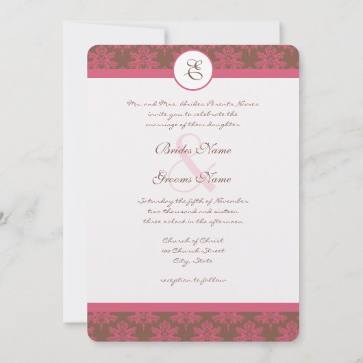 Invitation de Mariage damassé rose (Dos)