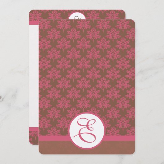 Invitation de Mariage damassé rose (Devant / Derrière)