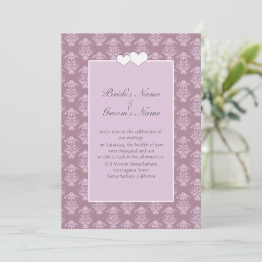 Invitation de Mariage damassé rose (Debout devant)