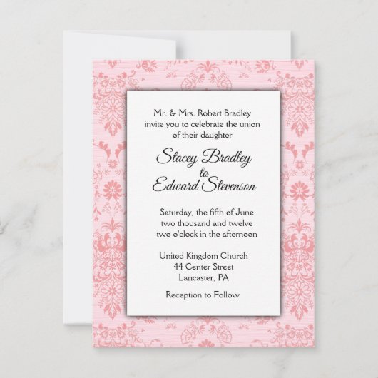 Invitation de Mariage damassé rose (Devant)
