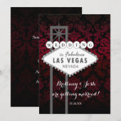 Invitation de mariage damassé rouge et noir de Las (Devant / Derrière)