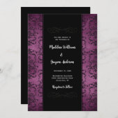 Invitation de Mariage damassé violet et noire (Devant / Derrière)