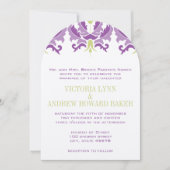 Invitation de Mariage damassé violet et vert (Devant)
