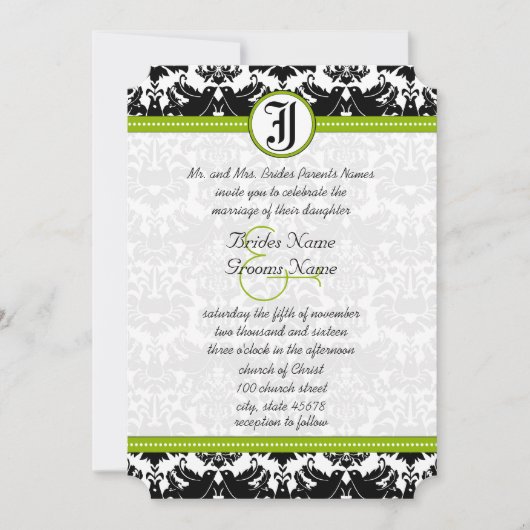Invitation de mariage damassée Apple Green Black L (Devant)