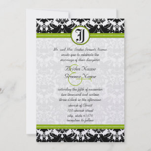 Invitation de mariage damassée Apple verte oiseaux