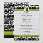 Invitation de mariage damassée Apple verte oiseaux (Devant / Derrière)