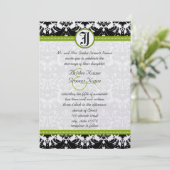 Invitation de mariage damassée Apple verte oiseaux (Debout devant)