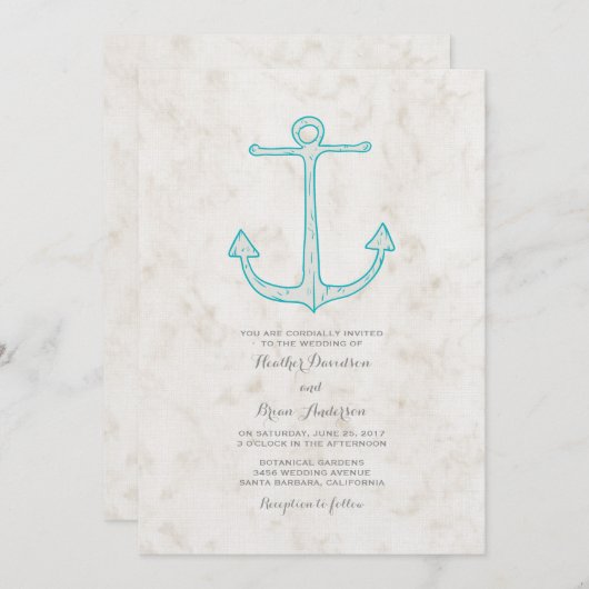 Invitation de mariage d'Ancres rustiques turquoise (Devant / Derrière)