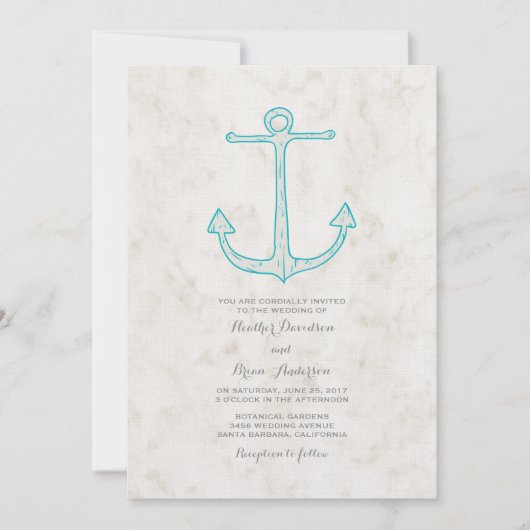 Invitation de mariage d'Ancres rustiques turquoise (Devant)