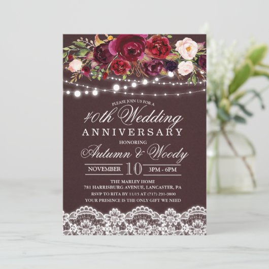 Invitation de mariage d'anniversaire de mariage fl (Debout devant)