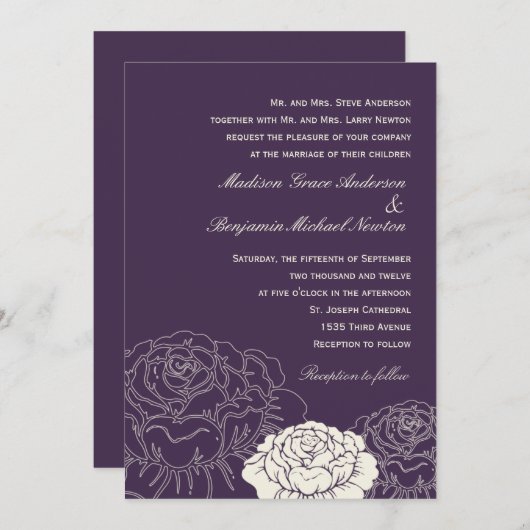 Invitation de mariage dans le jardin du rose - vio (Devant / Derrière)