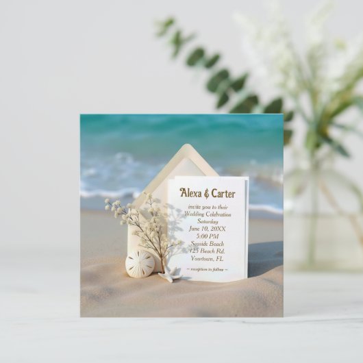 Invitation De Mariage Dans Le Sable De Plage Avec (Debout devant)