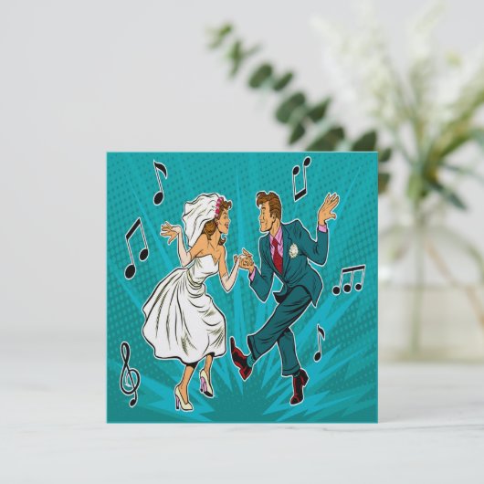 Invitation de mariage dansante jitterbug d'art pop (Debout devant)