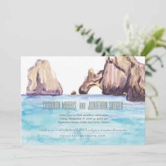 Invitation de mariage d'aquarelle de Cabo Mexique (Debout devant)