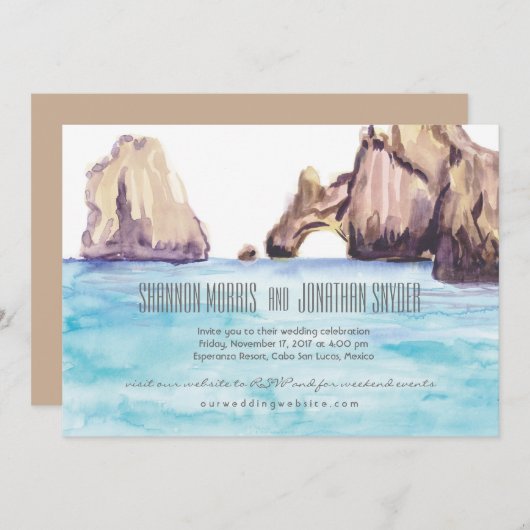 Invitation de mariage d'aquarelle de Cabo Mexique (Devant / Derrière)