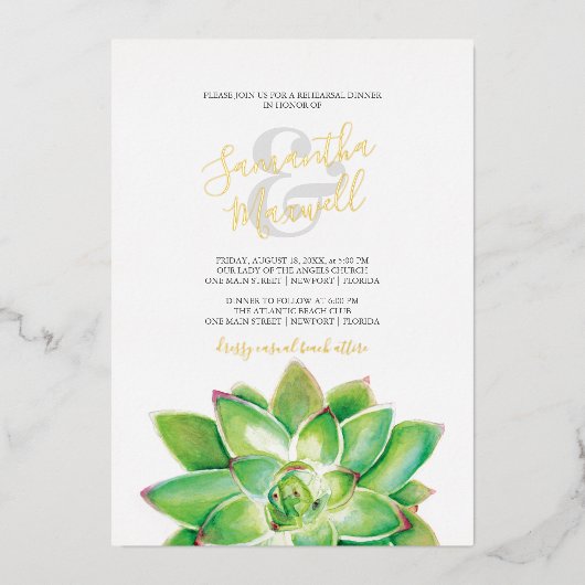 Invitation de Mariage d'aquarelle succulente (Recto)