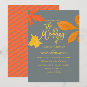 Invitation de mariage d'automne lumineux orange
