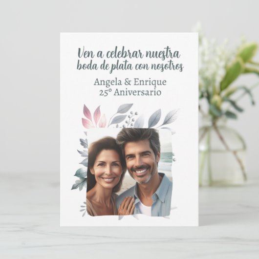Invitation de mariage de 25 ans d'argent avec phot (Debout devant)