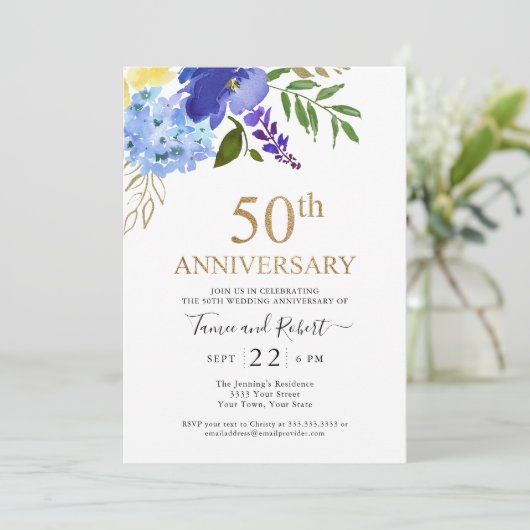 Invitation de mariage de 50 ans Purple Blue Gold (Debout devant)