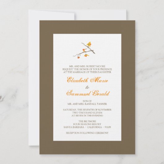 Invitation de mariage de automne - amertume (Devant)