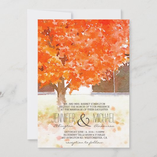 Invitation de mariage de automne du feuille (Devant)
