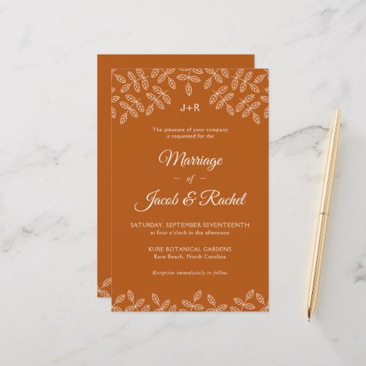 Invitation de Mariage de automne Feuille profond o (Devant/Arrière en situation)