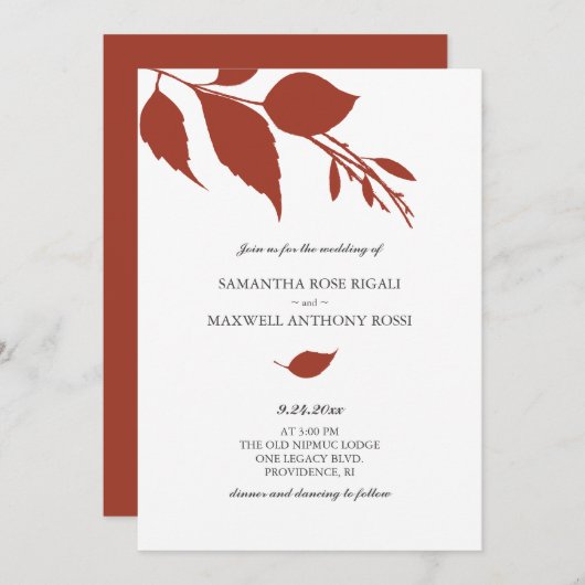 Invitation de Mariage de automne orange brûlé (Devant / Derrière)