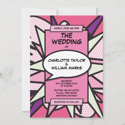 Invitation de mariage de bande dessinée de designe (Devant)